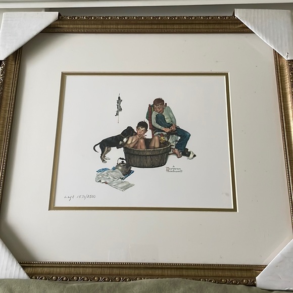 Norman Rockwell “A Licking Good Bath” with gold frame